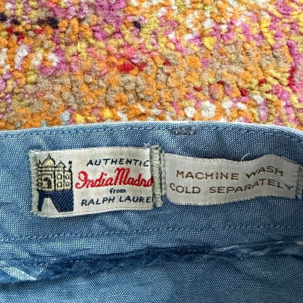 Ralph Lauren Authentic India Madras 100% Linen Plaid Shorts Blue White Mens 30W